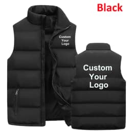 Fashion Men's Custom Your Logo Casual Jacket Fashionable Warm Down Vest Slim Fit Sleeveless Thicken Stand Collar Vest Jacket