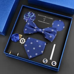 Luxury Neck Tie Set For Men Classic Brand Necktie Bowtie Hanky Cufflinks Floral Brooches Tie Clip Set Wedding Business Box Gift