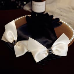 Korean Solid Color Satin Black Bow Rhinestones Studio Photo Wedding Dress Gloves Women Summer Driving Sunscreen Gloves S95