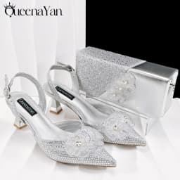 QueenaYan Elegant African-Inspired Evening Shoes and Handmade Clutch Set Pointed Toe High-Heel Women's Footwear and Matching Bag