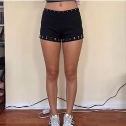 Lamuusaa y2k Women Studded Shorts Summer Solid Color Tight Fitted Mid Rise Mini Shorts with Back Zipper Streewear Office Party