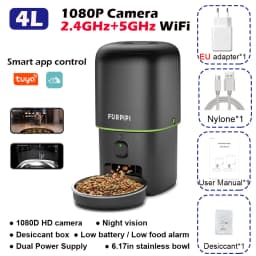 Tuya Smart Automatic Pet Feeder 5G WiFi 4L Cat Food Dispenser with 1080P Camera Two-Way Audio Smart Feeding Plan for Cats Dogs