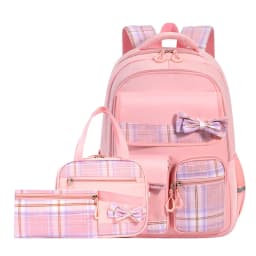 3pcs/set School Backpack for Girls Bookbag Elementary Middle School Bags Student Cute Plaid Backpack with Lunch Bag Pencil Bag