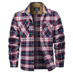 MAGCOMSEN Men's Cotton Flannel Shacket Plaid Shirt Long Sleeve Corduroy Collar 2 Chest Pockets Casual Work Overshirt Outdoor