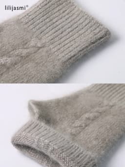 Mink Cashmere Autumn Winter Gloves Cable Seamless Comfy Fingerless Warm Racoon Wool Mitten Thumb Hole Mitts Female Lovely