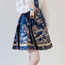 Chinese Style Improved Ming Dynasty Exquisite Printed Horse-face Skirt Women High Waist All-match Pleated Mini Horse-face Skirt