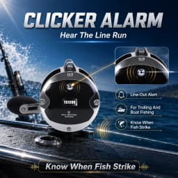 SAMOLLA Trolling Fishing Reel Aluminum Spool, Alarm Button Brake Force Adjustment Deep Sea Reel 30KG Max Drag
