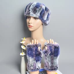 One Set Women Real Rex Rabbit Fur Cuff+Headband Winter Warmer Hat Arm Wrist Sleeve Gloves Female Real Fur Cap+Elastic Wristband