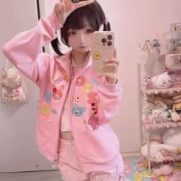 Sweet Pink Hooded Open Cardigan Short Jacket Reissue Home Cute Girl Spring Autumn New Style Korean Style Long Sleeve Zipper