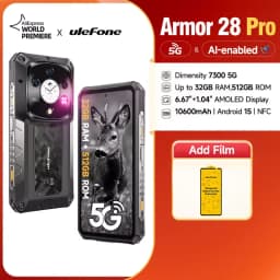 Ulefone Armor 28 Pro 5G AI Rugged Phone 16GB+512GB 10600mAh Battery120W 6.67”AMOLED Android 15 MTK Dimensity 7300 Smartphone