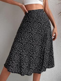 Spring and summer new women's versatile floral zipper split A-line skirt
