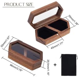 Custom Personalized Octagonal Walnut Wooden Ring Box Box + Black Velvet Pouch Engraved Engagement and Wedding Ring Holder Gift
