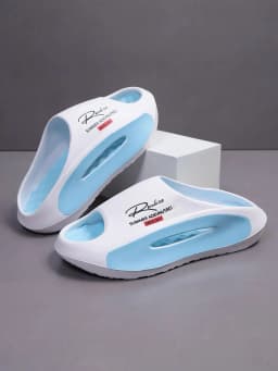 Men's Sport Slippers - Lightweight EVA Non-Slip Slides with " Summer Adventures New Day" Graphic, Open-Toe Design for Indoor/Out