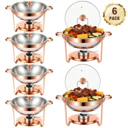 Chafing Dish Set Gold-Plated 5QT Round Warmer Server Stainless Steel 316 with Glass Lids – Premium Buffet & Hot Pot Serving for Parties Buffets Weddings Birthdays 1/2/4/6 Pack