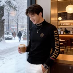 Men's Long Sleeve Fleece Lined Embroidered Slim Fit Casual Business Fashionable Trendy Sweatshirt Gold Luxury Autumn ...