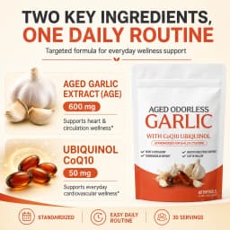Odorless Aged Garlic Extract Softgels, 600mg AGE with 50mg CoQ10 Ubiquinol, Standardized S-Allyl Cysteine, Lifestyle, 60 Count