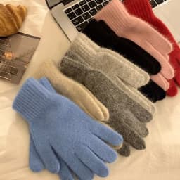 1 Pair Solid Cute Girl Student Winter Thick Knitted Woolen Full Finger Gloves Women Outdoor Cycling Driving Fashion Windproof