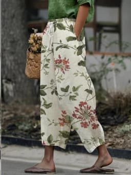 Ladies New Hot Plus Size Printed Simple Roll-up Casual Pants Streetwear Women PantsNine-minute Pants Breathable CoolSummer