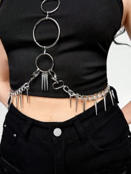 HERSHINE Women's Sexy Silver Ring Spike Body Chain Set, Y2K Gothic, Punk, Harajuku, Rock & Hip Hop Accessories,spring,summer