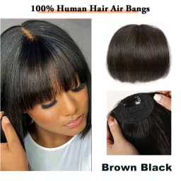 100% Human Hair Bangs Natural Brown Wispy Bang Hair Clip in Bangs Fringe with Temples Hairpiece for Women Clip on Air Bang 4.5in