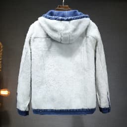 Thicker Winter Jacket Men Warmer Hooded Denim Lambswool Hooded and Padded Denim Jacket Imitation Lamb Wool Fleece Mens Clothes