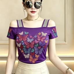 New Designer Hot Diamond Mesh T-Shirt Women Korean Style Sexy Off Shoulder Slim Tee Summer Casual Streetwear Tops
