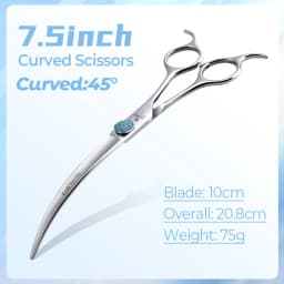 Fenice Professional 6.5/7.5 Inch Super Big Curved Scissors 45° Curved Scissors for Trimming Dog's Round Head Pet Grooming Tools