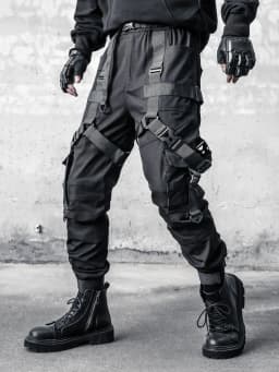 Hip Hop Punk Cargo Pants Man Multi Ribbons Decorative Techwear Pants High Street Tactical Casual Trousers