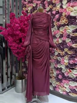 LGRQ 2026 New Spring And Autumn Round Neck Pleated Fold Floor Length Party Dress Lantern Sleeves High Waist Vestido