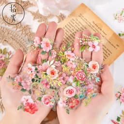 40sheets/pack Transparent PET Stickers Scrapbooking Materials DIY Junk Journal Collage Floral Leaves Plants Decor Stickers