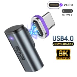 AUFU USB4.0 Magnetic USB C to C Adapter 40Gbps 8K60Hz 90 Degree Converter 240W Type C Adapter for Thunderbolt 4/3 MacBook Laptop