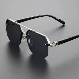 1pcs Stylish Men's Double Bridge Square Sunglasses, Anti-Reflective, Metal and Acetate Material for Daily Wear.