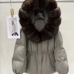 OFTBUY 90% White Duck Down Real Fox Fur Puffer Coat Drawstring Waist Winter Outerwear For Cold Weather Women Short Down Parka