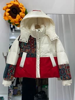 Winter Embroidery Hooded Patchwork Down Jacket Women White Duck Down Warm Jackets Female Thick Quilted Short Parka Outwears Coat