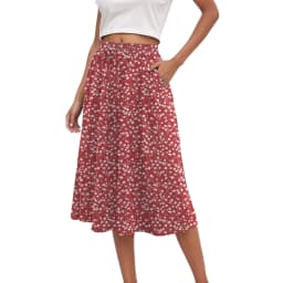 Summer Long Maxi Skirt Women's Elegant Mini Floral Pleated Skirts High Waist A Line Below Knee Casual Skirts With Pockets
