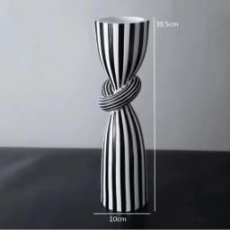 Black and White Striped Twisted Rope Knot Single Candle Holder, Resin, Dining Table Wedding Center Decoration, Modern Decoration