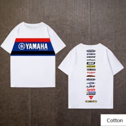 2026 YAMAHA White Oversized Retro Racing Print Cotton T-Shirt Unisex Breathable Biker Street Top