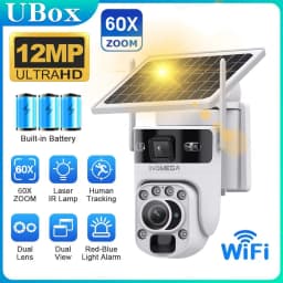 INQMEGA 12MP 60X Optics Zoom Dual Screen 4G /WIFI Solar Camera Securty Outdoor PIR Human Detection Color Night Vision UBOX APP