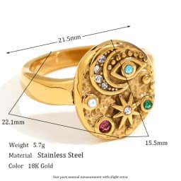 MamacitaSlay 316L Stainless Steel Multicolored CZ Stackable Ring 18K Gold Plated Vintage Waterproof Jewelry For Women Daily Wear