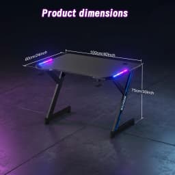 Gaming Desk with RGB LED Lights, Carbon Fiber Surface Gaming Table, Y‑Shaped Game Computer Desk with Cup Holder & Headphone Hook, Adjustable Leveling Feet for Home Office Gaming Room