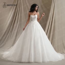 BEPEITHY Customized Strapless Glitter Princess Wedding Dresses 2026 Women Sleeveless 3D Flowers Bride Sexy Bridal Gown Vestido