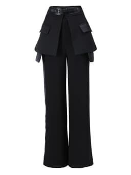 EAM Black Irregular Pants High Waist Leather Long Wide Leg New Loose Fit Trousers Women Fashion Spring Autumn 2026 JQ78101