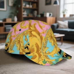 1pc Baroque Fantasy Print Baseball Cap - Adjustable Snapback Hat with Vibrant Full-Body Design, Black & Golden Accents, Perfect
