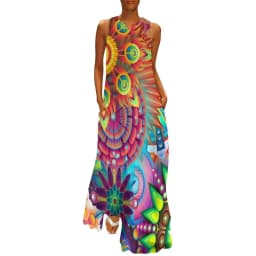 Retro Psychedelic Op Art Dress Black White Circles Night Club Maxi Dress Street Wear Bohemia Long Dresses Summer V Neck Vestidos