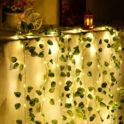 Silk Fake Green Leaf Ivy Vine with LED Lights String for Home Bedroom Decor Wedding Glowing Artifical Plant Garland Decor