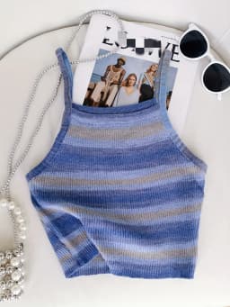 2025 Comfortable and Stylish Striped Ribbed Knit Cami Top for Women Sleeveless Square Neck Casual Top Rainbow Crop Top