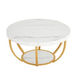 Tribesigns 31.7" Round Coffee Table, Industrial 2-Tier Circle Coffee Table with Storage Shelves, Modern Wooden Sofa Side Table