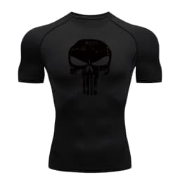 Skull Print Compression Shirts for Men Gym Workout Running Tshirts Sporty Athletic Quick Dry Tees Tops Short Sleeve Rash Guard