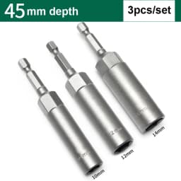 8mm-19mm Impact Socket Adapter 90mm Length Deepen Power Nut Driver Drill Bit Set for Power Tools 6.35Mm Hex Shank Quick Adapter