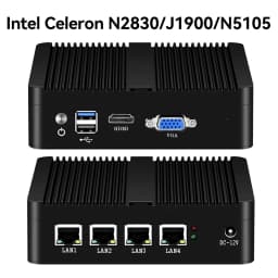 XCY Fanless Mini PC Intel N150 J4125 J6412 J1900 N2830 N5105 4x 2.5G Ethernet Thin Client PC Support Windows Linux Pfsense